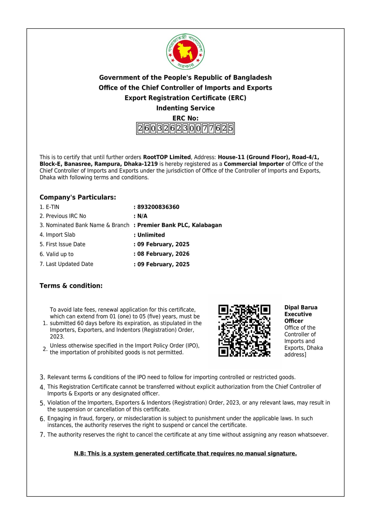 Export Registration Certificate (ERC)